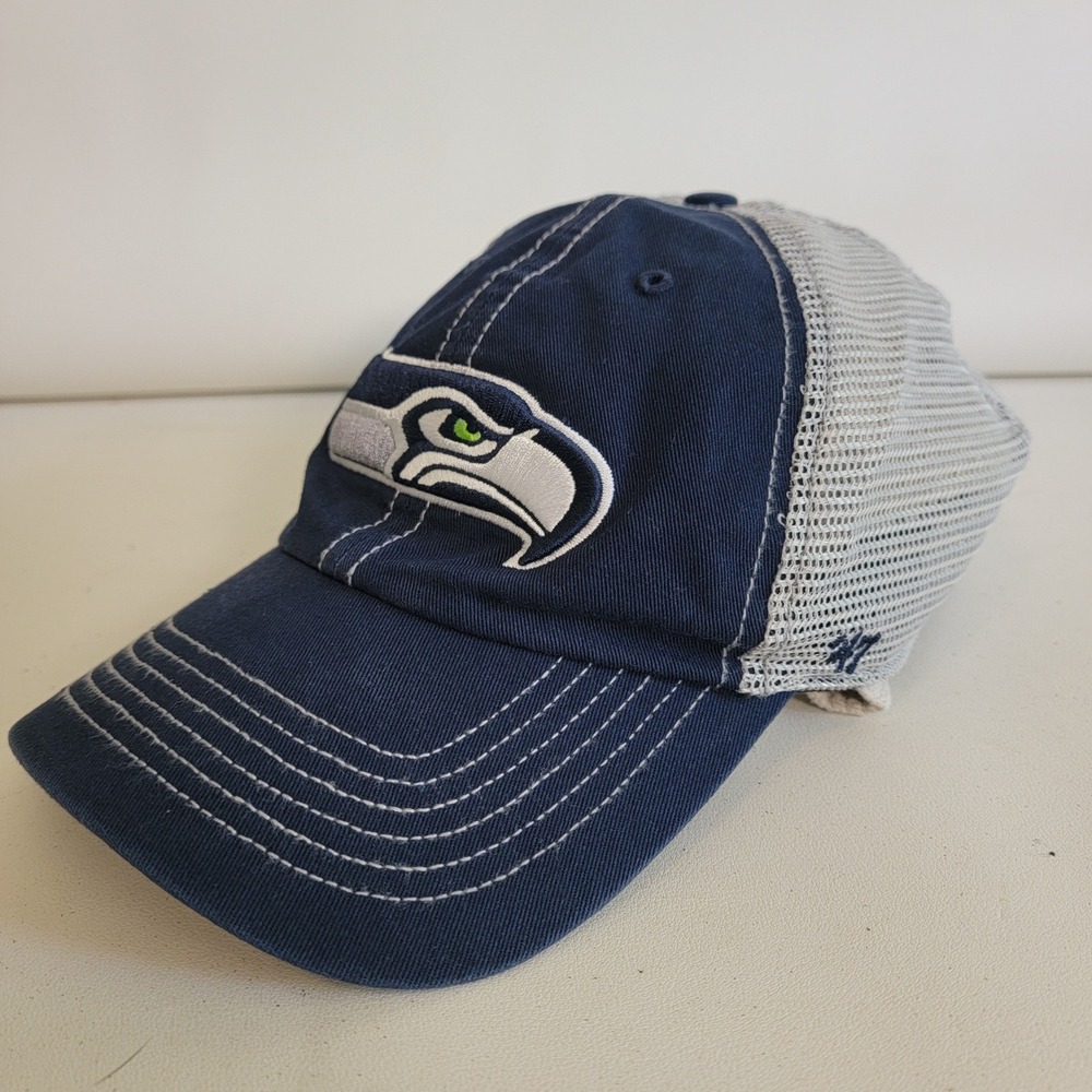 Seattle Seahawks 47 Brand Trucker Hat Mens Navy Blue Grey Snapback NFL Cap